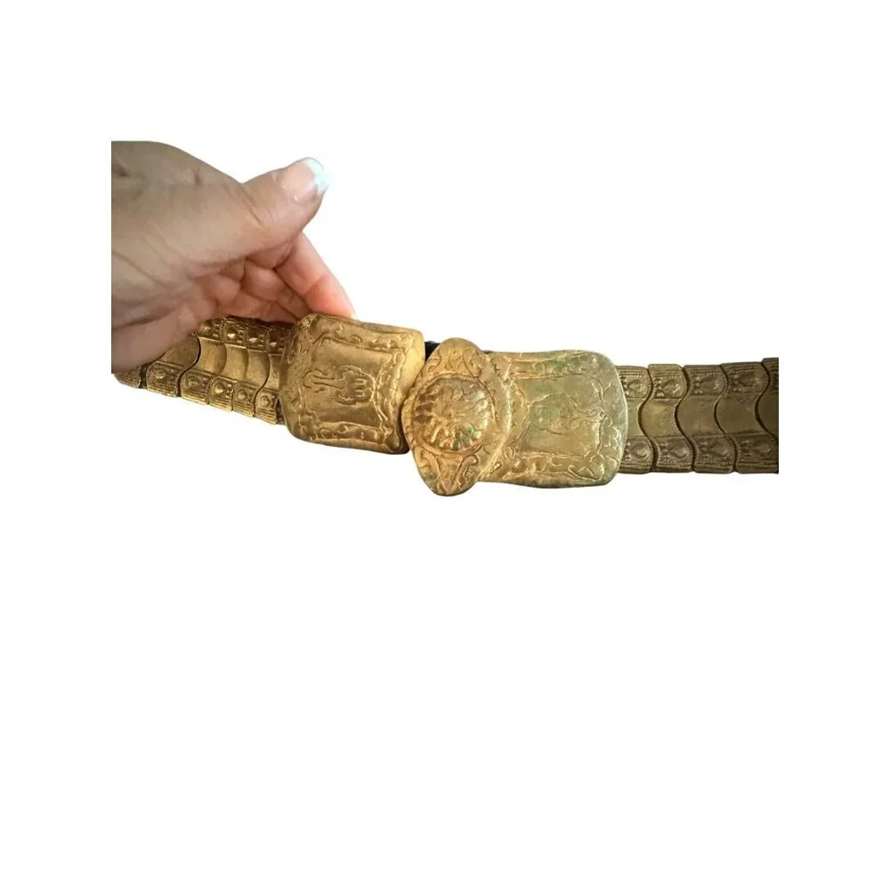 Vintage Womens Brass Turkish 32 Inches Belt Velvet Lining Handmade Hook Closue